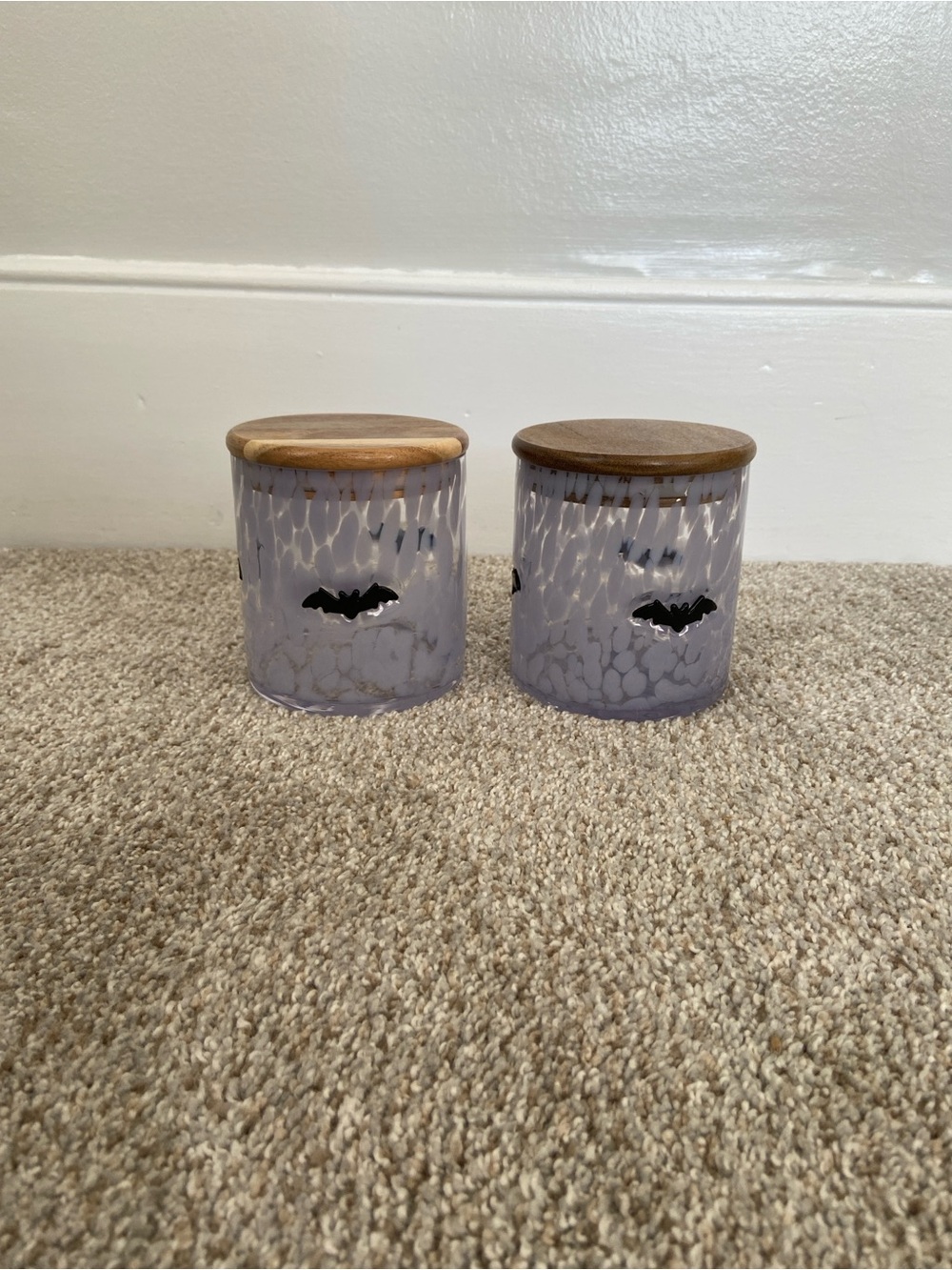 NWOT Halloween Murano Glass Canister Set With Bat Inlay - Set of 2 Glass Jars - Picture 5 of 15